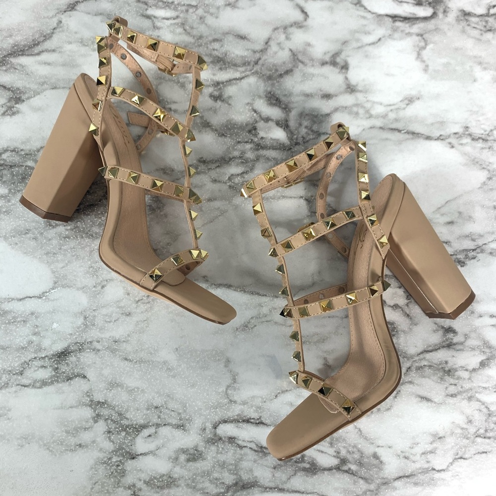 Olivia Ferguson Nude Nubuck Stud Open Toe Heels - Picture 5 of 6